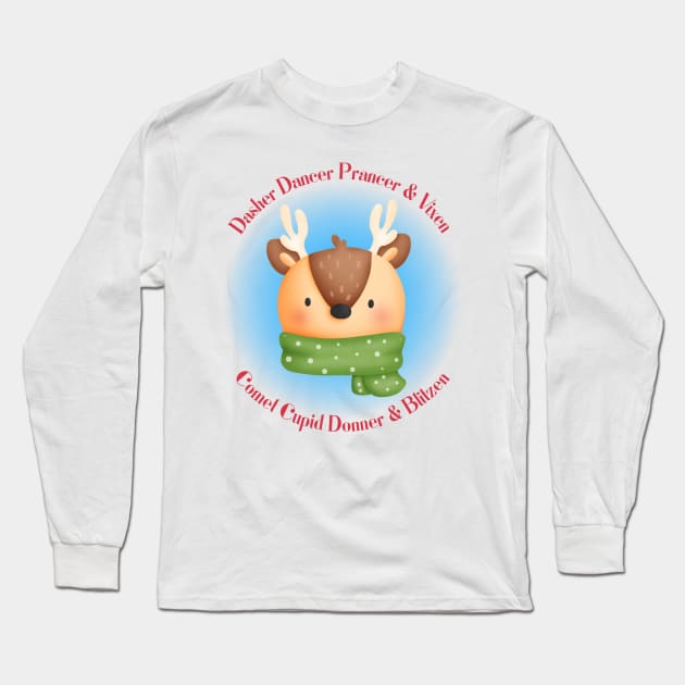 Cute Funny Reindeer Long Sleeve T-Shirt by JanesCreations